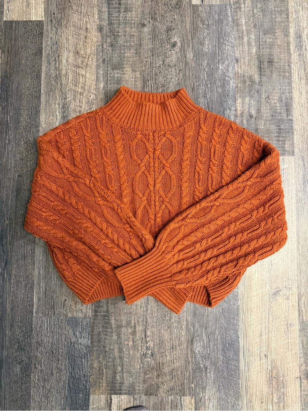 Arizona Jean Co Chunky Cable Knit Cropped Sweater Burnt Orange Size Large